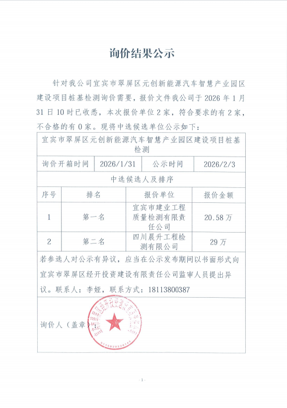 詢(xún)價(jià)結(jié)果公示